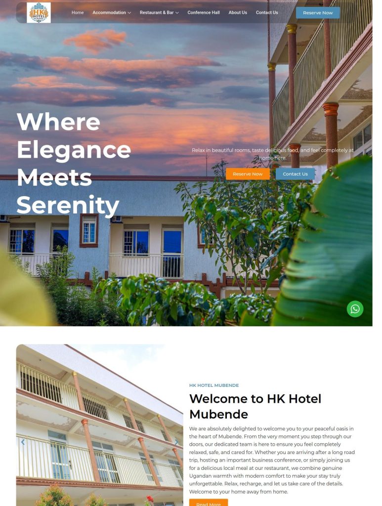 HK Hotel Mubende hospitality web design and booking engine layout
