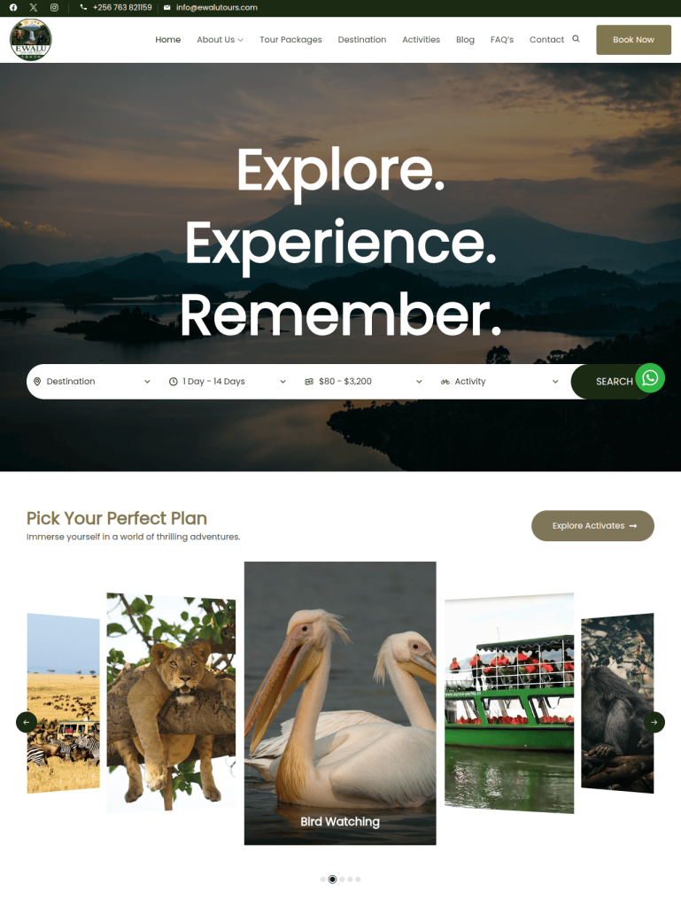 Ewalu Tours e-commerce tourism web application and booking dashboard
